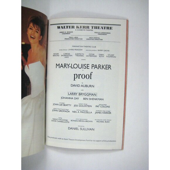 Proof Playbill December 2000 Manhattan Theatre Mary Louise Parker Bryggman - Picture 5 of 9